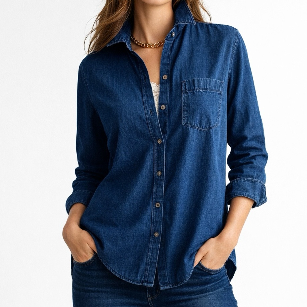 Denim Shirt Button Up 100% Cotton Metal Buttons
Indigo Blue Classic Shirt Fit L
